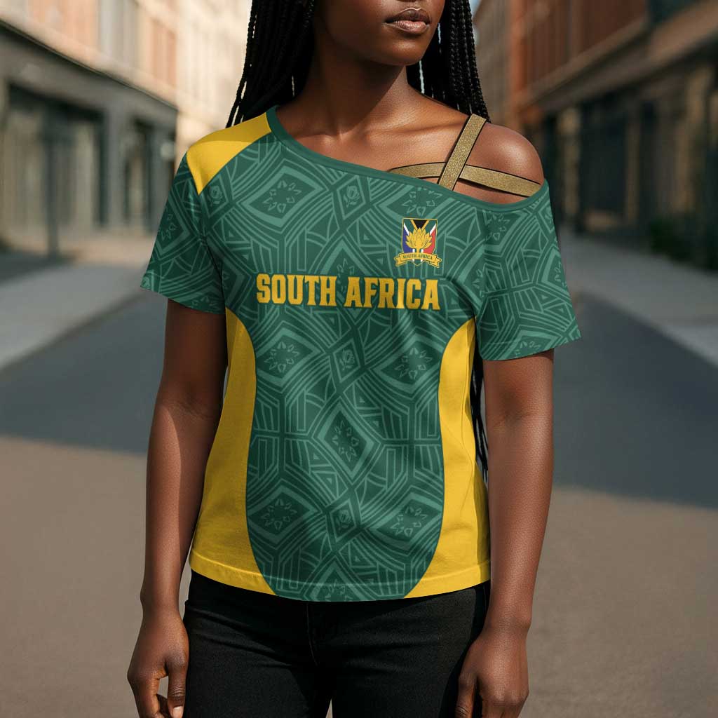 Custom South Africa Soccer Cross Shoulder Shirt Bafana Bafana Spirit African Pattern - Wonder Print Shop