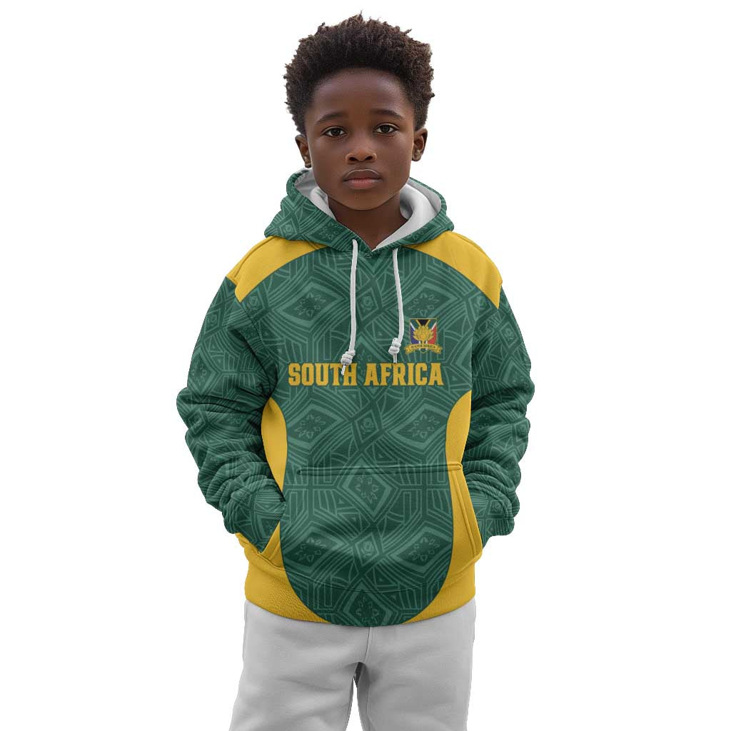 Custom South Africa Soccer Kid Hoodie Bafana Bafana Spirit African Pattern - Wonder Print Shop