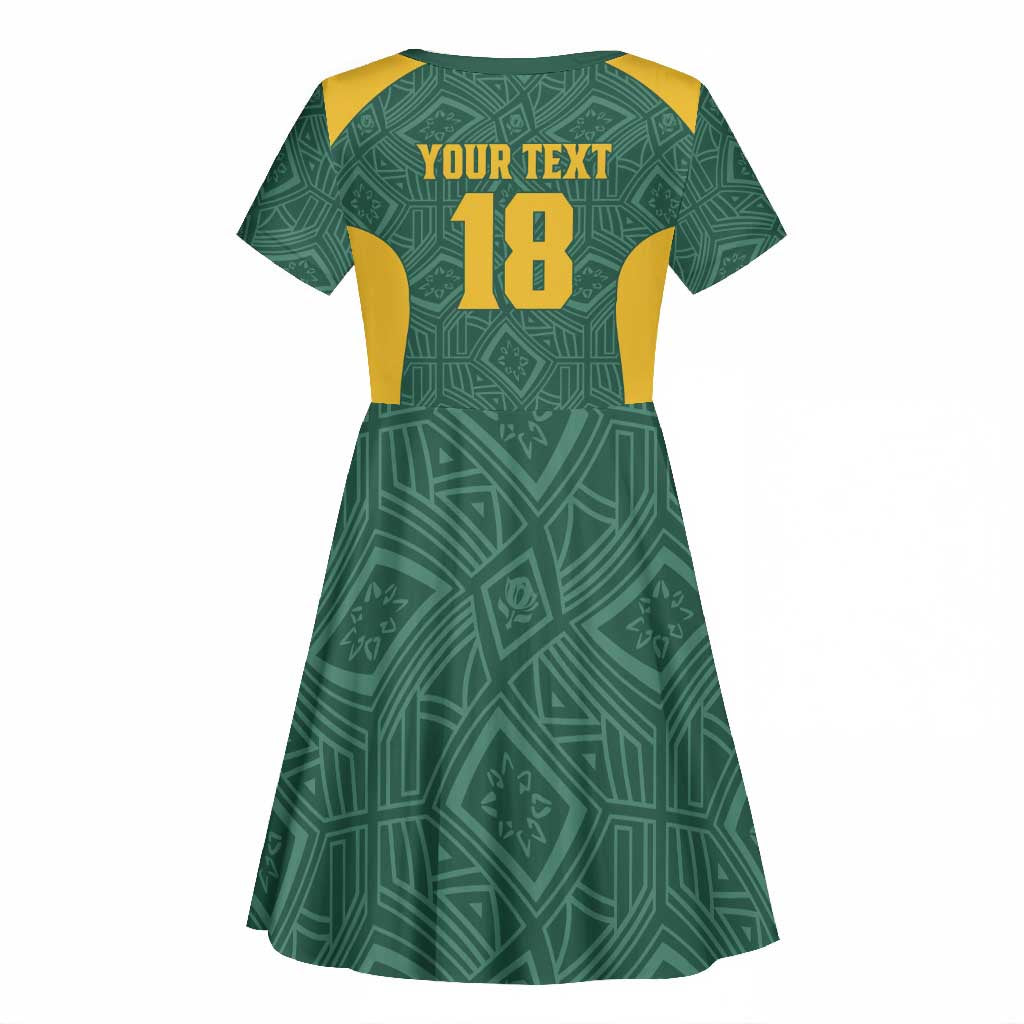 Custom South Africa Soccer Kid Short Sleeve Dress Bafana Bafana Spirit African Pattern - Wonder Print Shop
