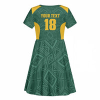 Custom South Africa Soccer Kid Short Sleeve Dress Bafana Bafana Spirit African Pattern - Wonder Print Shop