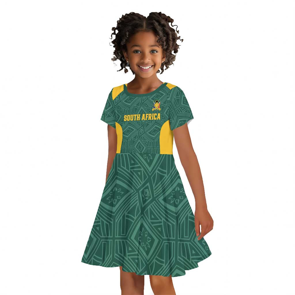 Custom South Africa Soccer Kid Short Sleeve Dress Bafana Bafana Spirit African Pattern - Wonder Print Shop