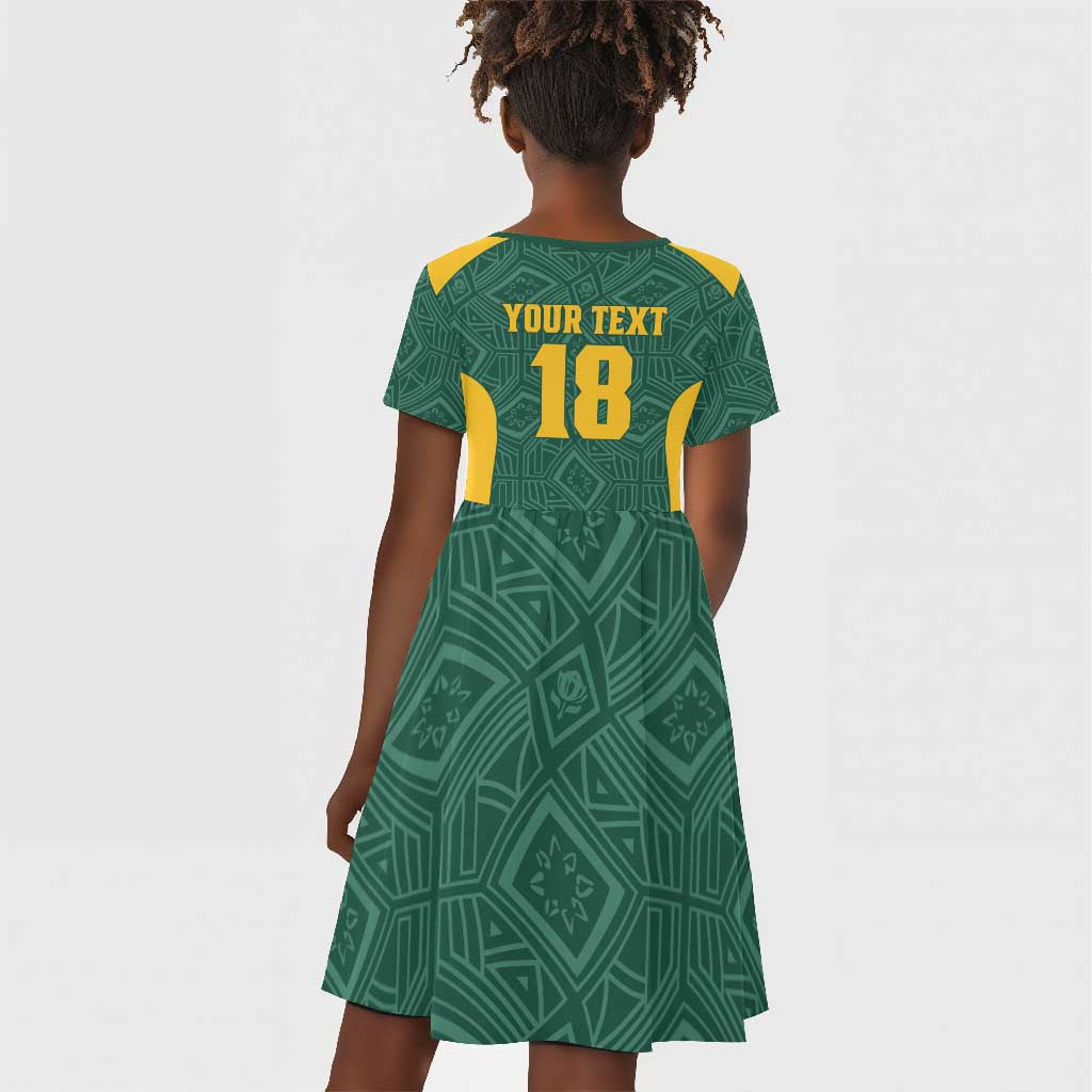 Custom South Africa Soccer Kid Short Sleeve Dress Bafana Bafana Spirit African Pattern - Wonder Print Shop