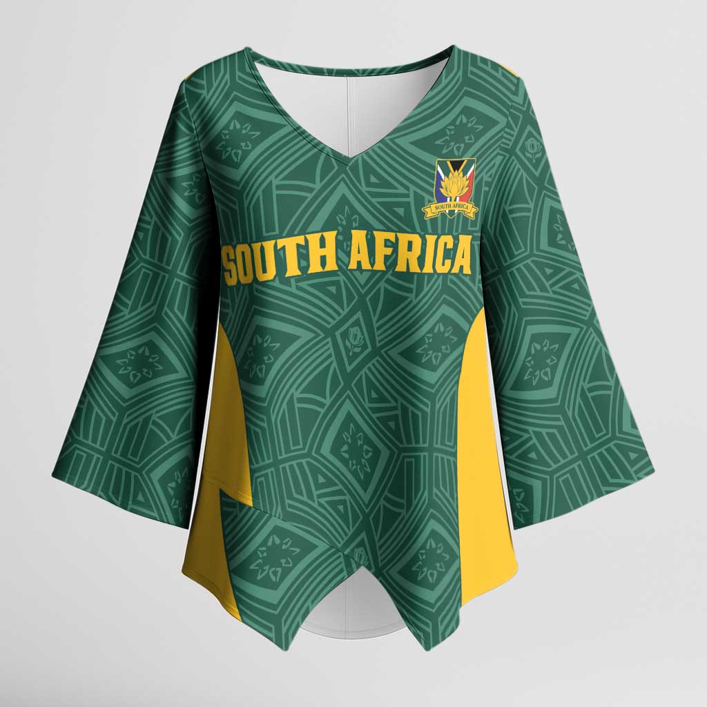 Custom South Africa Soccer Kimono Sleeve Blouse Bafana Bafana Spirit African Pattern - Wonder Print Shop