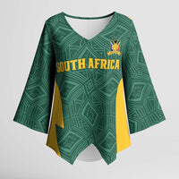 Custom South Africa Soccer Kimono Sleeve Blouse Bafana Bafana Spirit African Pattern - Wonder Print Shop