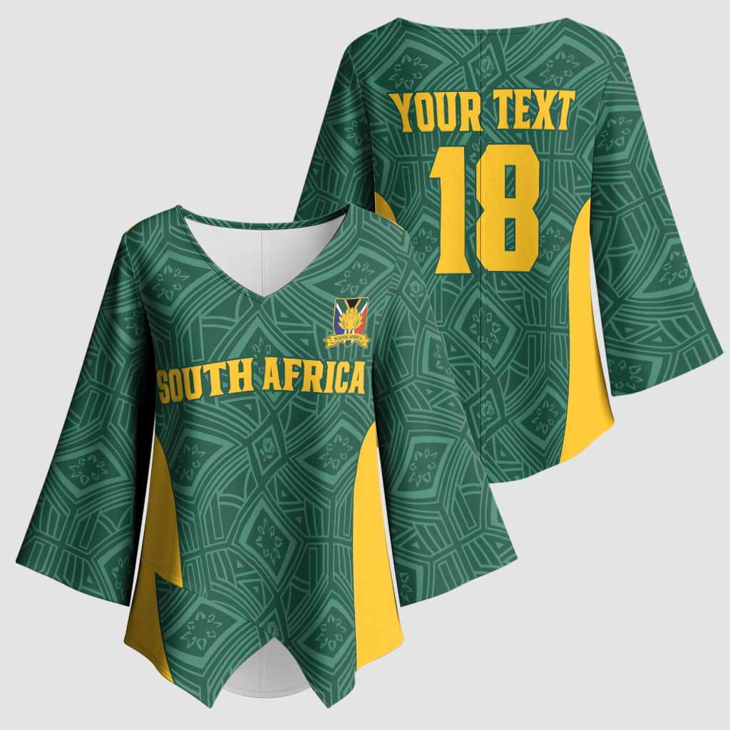 Custom South Africa Soccer Kimono Sleeve Blouse Bafana Bafana Spirit African Pattern - Wonder Print Shop
