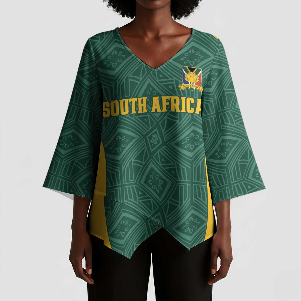 Custom South Africa Soccer Kimono Sleeve Blouse Bafana Bafana Spirit African Pattern - Wonder Print Shop