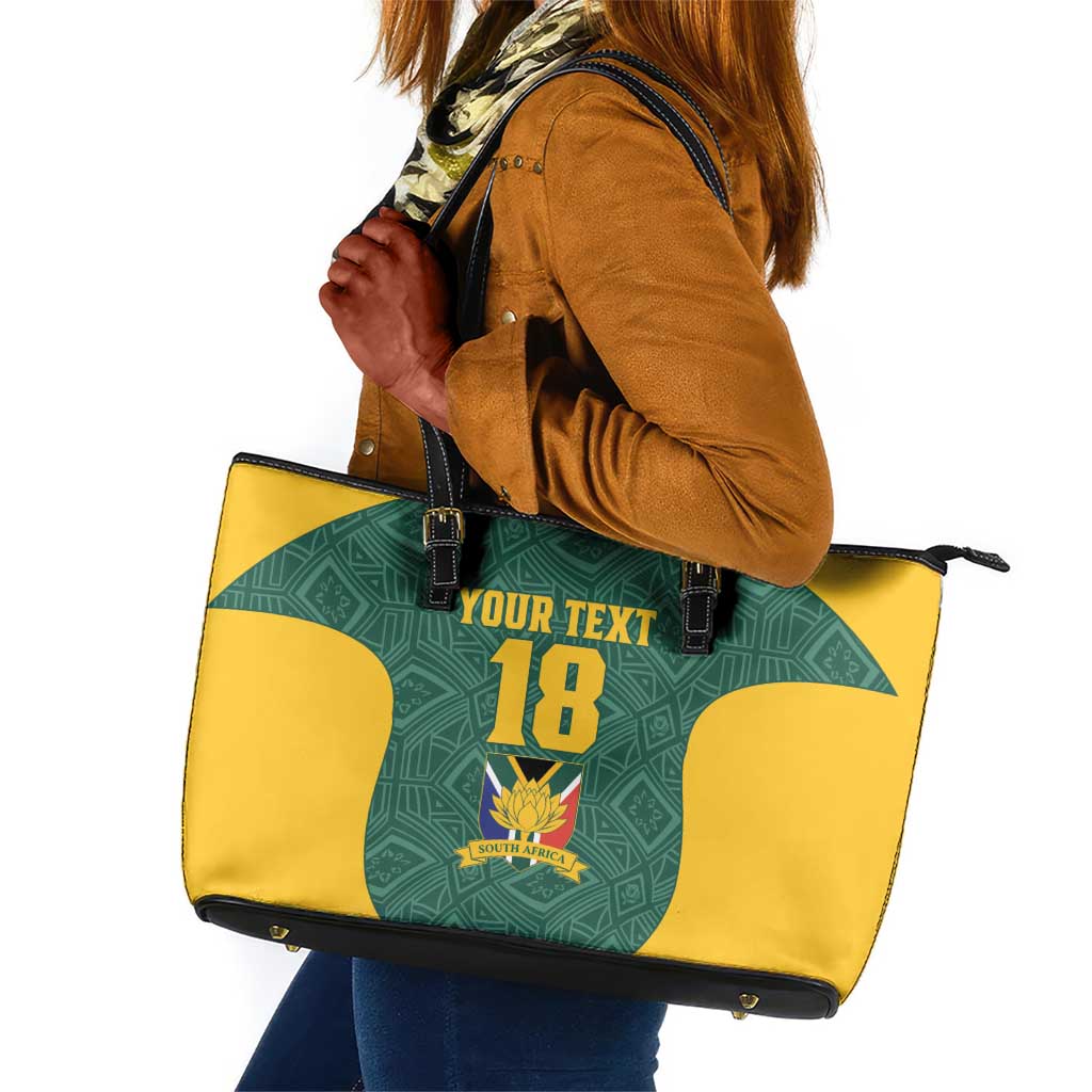 Custom South Africa Soccer Leather Tote Bag Bafana Bafana Spirit African Pattern - Wonder Print Shop