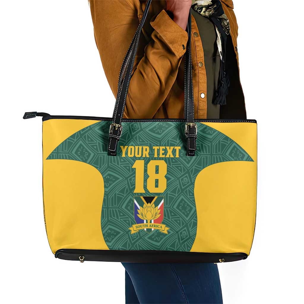 Custom South Africa Soccer Leather Tote Bag Bafana Bafana Spirit African Pattern - Wonder Print Shop