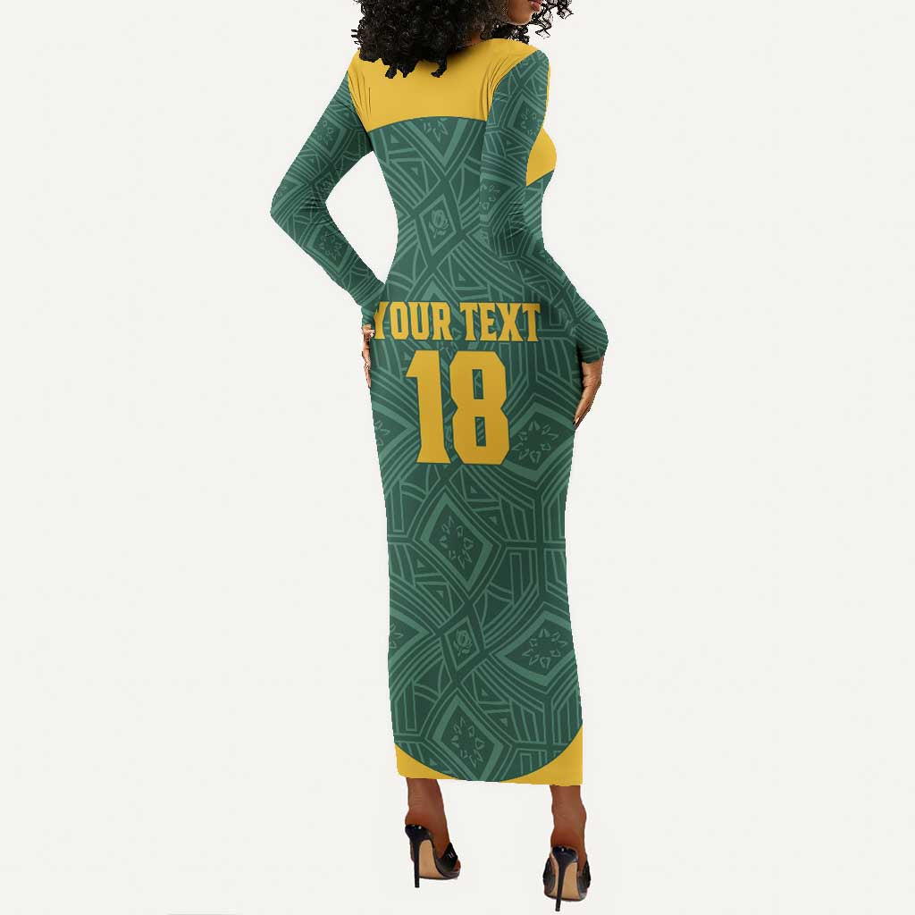 Custom South Africa Soccer Long Sleeve Bodycon Dress Bafana Bafana Spirit African Pattern - Wonder Print Shop