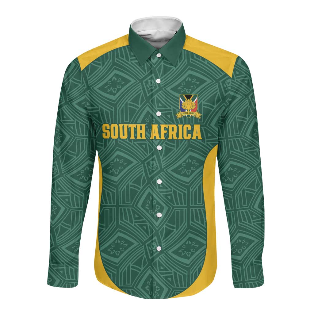 Custom South Africa Soccer Long Sleeve Button Shirt Bafana Bafana Spirit African Pattern - Wonder Print Shop