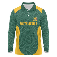Custom South Africa Soccer Long Sleeve Polo Shirt Bafana Bafana Spirit African Pattern - Wonder Print Shop