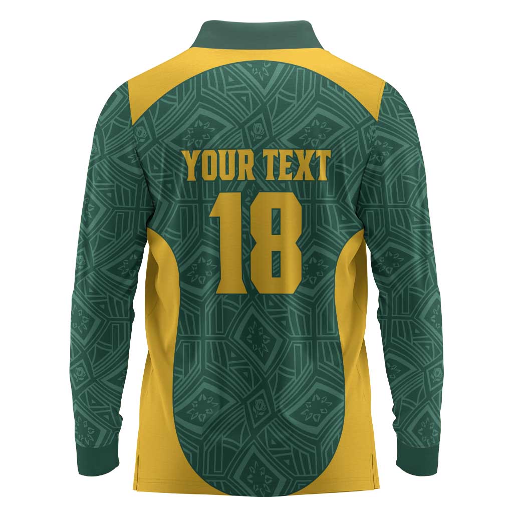 Custom South Africa Soccer Long Sleeve Polo Shirt Bafana Bafana Spirit African Pattern - Wonder Print Shop
