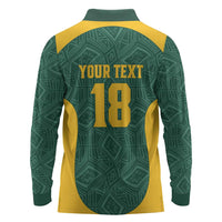 Custom South Africa Soccer Long Sleeve Polo Shirt Bafana Bafana Spirit African Pattern - Wonder Print Shop