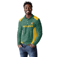 Custom South Africa Soccer Long Sleeve Polo Shirt Bafana Bafana Spirit African Pattern - Wonder Print Shop