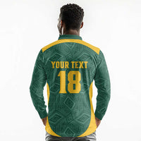 Custom South Africa Soccer Long Sleeve Polo Shirt Bafana Bafana Spirit African Pattern - Wonder Print Shop