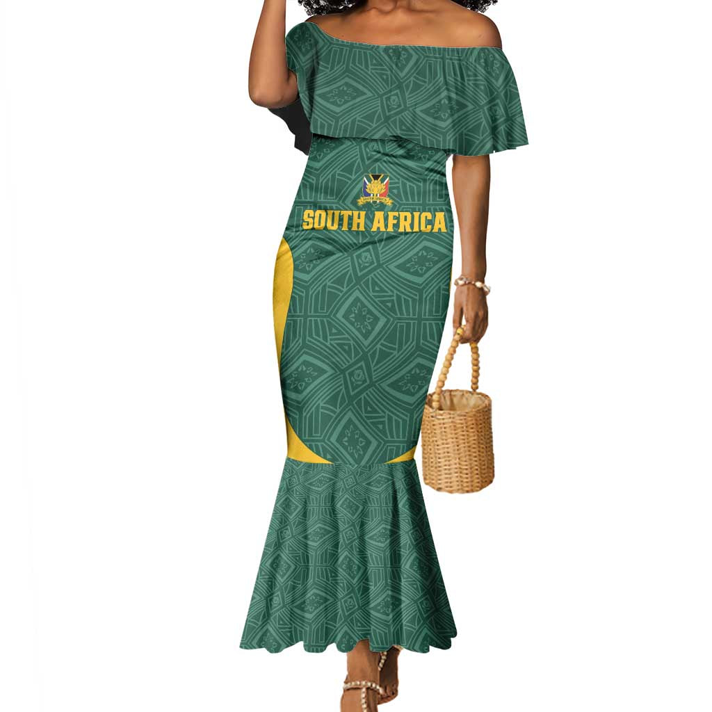 Custom South Africa Soccer Mermaid Dress Bafana Bafana Spirit African Pattern - Wonder Print Shop