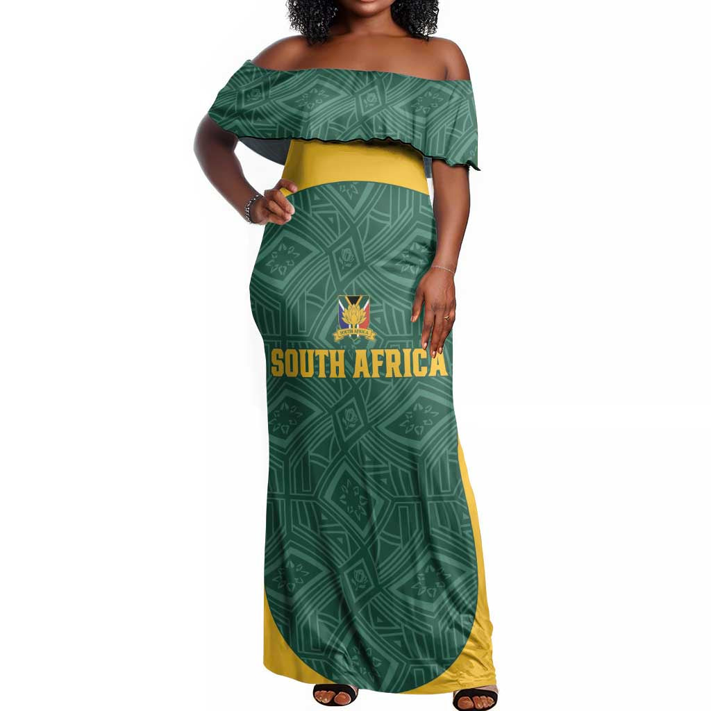 Custom South Africa Soccer Off Shoulder Maxi Dress Bafana Bafana Spirit African Pattern - Wonder Print Shop