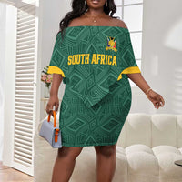 Custom South Africa Soccer Off Shoulder Short Dress Bafana Bafana Spirit African Pattern - Wonder Print Shop