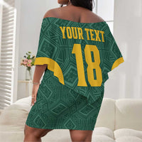 Custom South Africa Soccer Off Shoulder Short Dress Bafana Bafana Spirit African Pattern - Wonder Print Shop