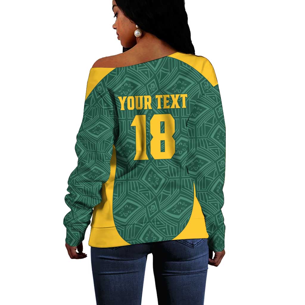Custom South Africa Soccer Off Shoulder Sweater Bafana Bafana Spirit African Pattern - Wonder Print Shop