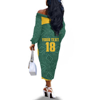 Custom South Africa Soccer Off The Shoulder Long Sleeve Dress Bafana Bafana Spirit African Pattern - Wonder Print Shop