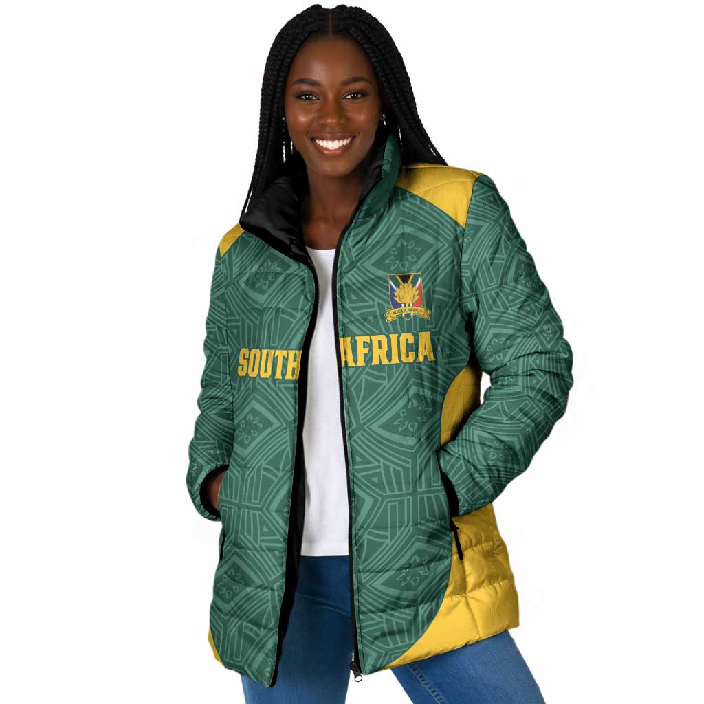 Custom South Africa Soccer Padded Jacket Bafana Bafana Spirit African Pattern - Wonder Print Shop