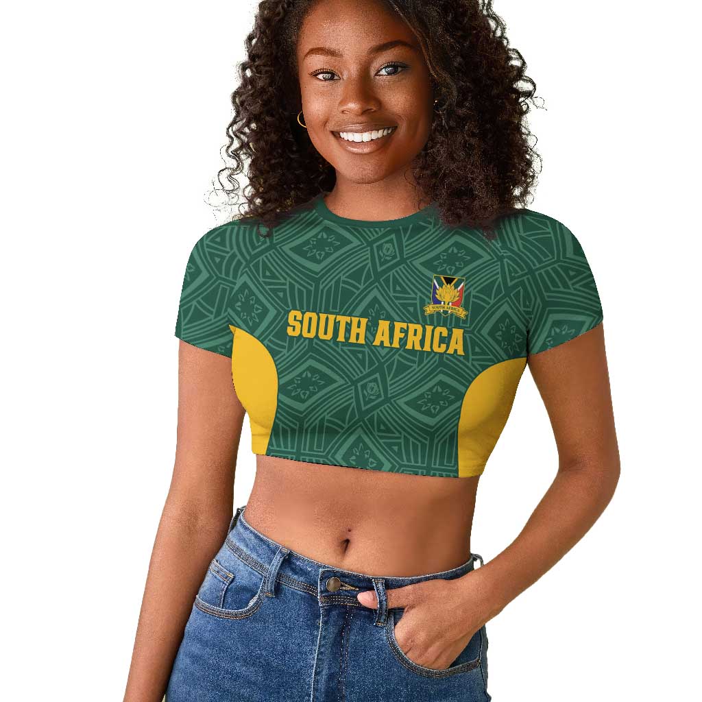 Custom South Africa Soccer Raglan Cropped T shirt Bafana Bafana Spirit African Pattern - Wonder Print Shop
