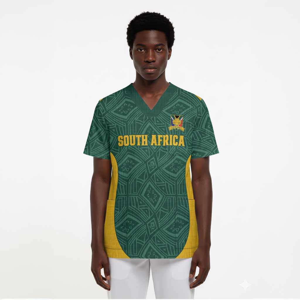 Custom South Africa Soccer Scrub Top Bafana Bafana Spirit African Pattern - Wonder Print Shop