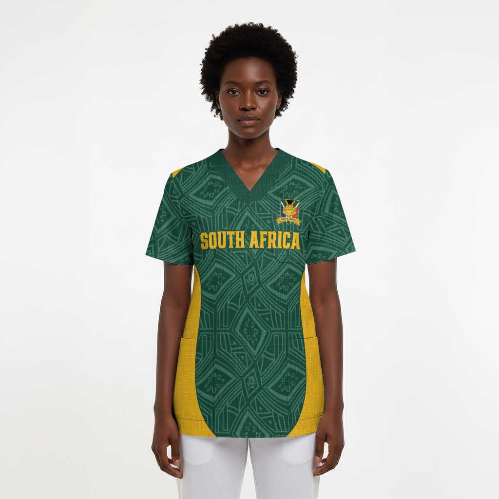 Custom South Africa Soccer Scrub Top Bafana Bafana Spirit African Pattern - Wonder Print Shop