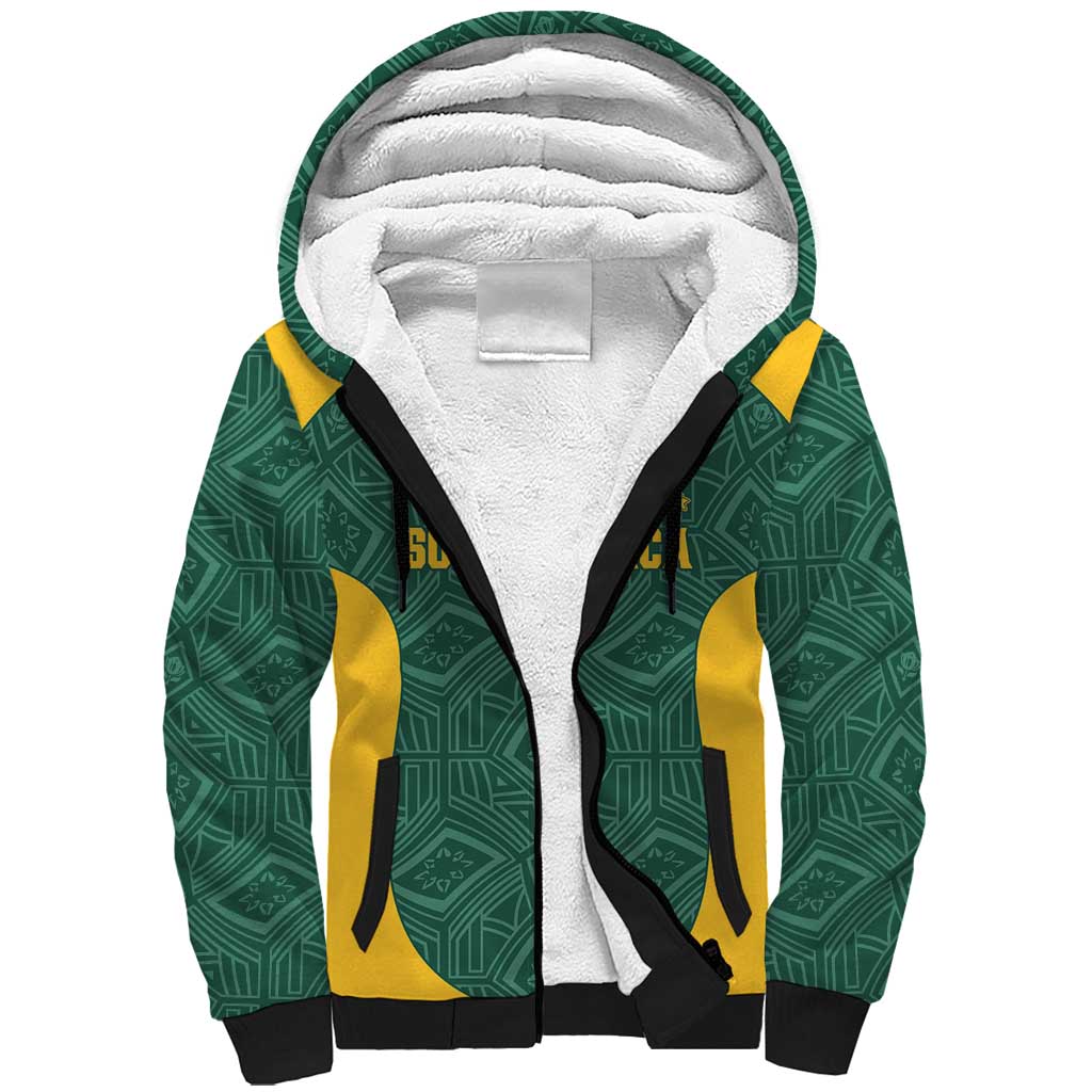 Custom South Africa Soccer Sherpa Hoodie Bafana Bafana Spirit African Pattern - Wonder Print Shop