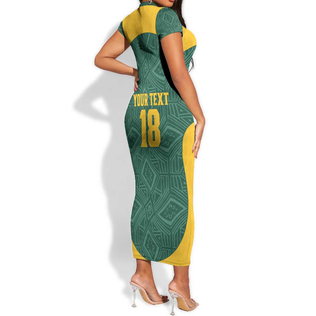 Custom South Africa Soccer Short Sleeve Bodycon Dress Bafana Bafana Spirit African Pattern - Wonder Print Shop