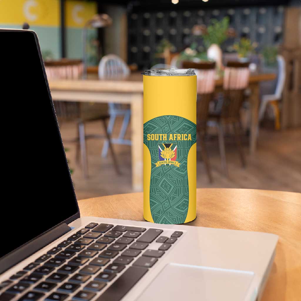 Custom South Africa Soccer Skinny Tumbler Bafana Bafana Spirit African Pattern - Wonder Print Shop