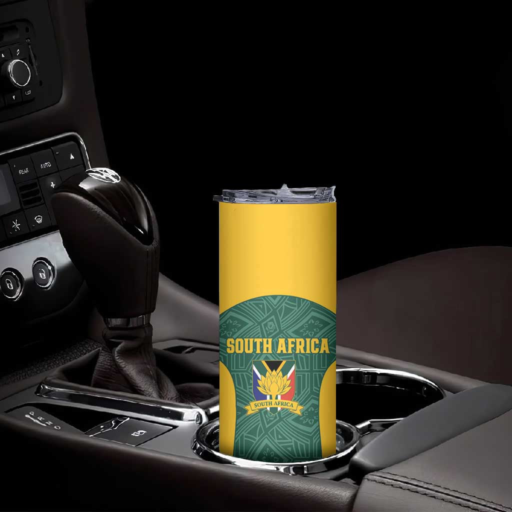 Custom South Africa Soccer Skinny Tumbler Bafana Bafana Spirit African Pattern - Wonder Print Shop