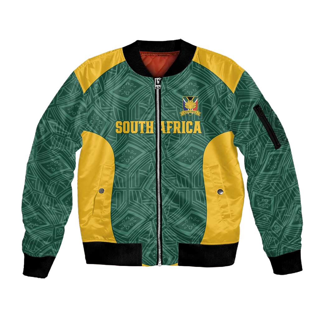 Custom South Africa Soccer Sleeve Zip Bomber Jacket Bafana Bafana Spirit African Pattern - Wonder Print Shop
