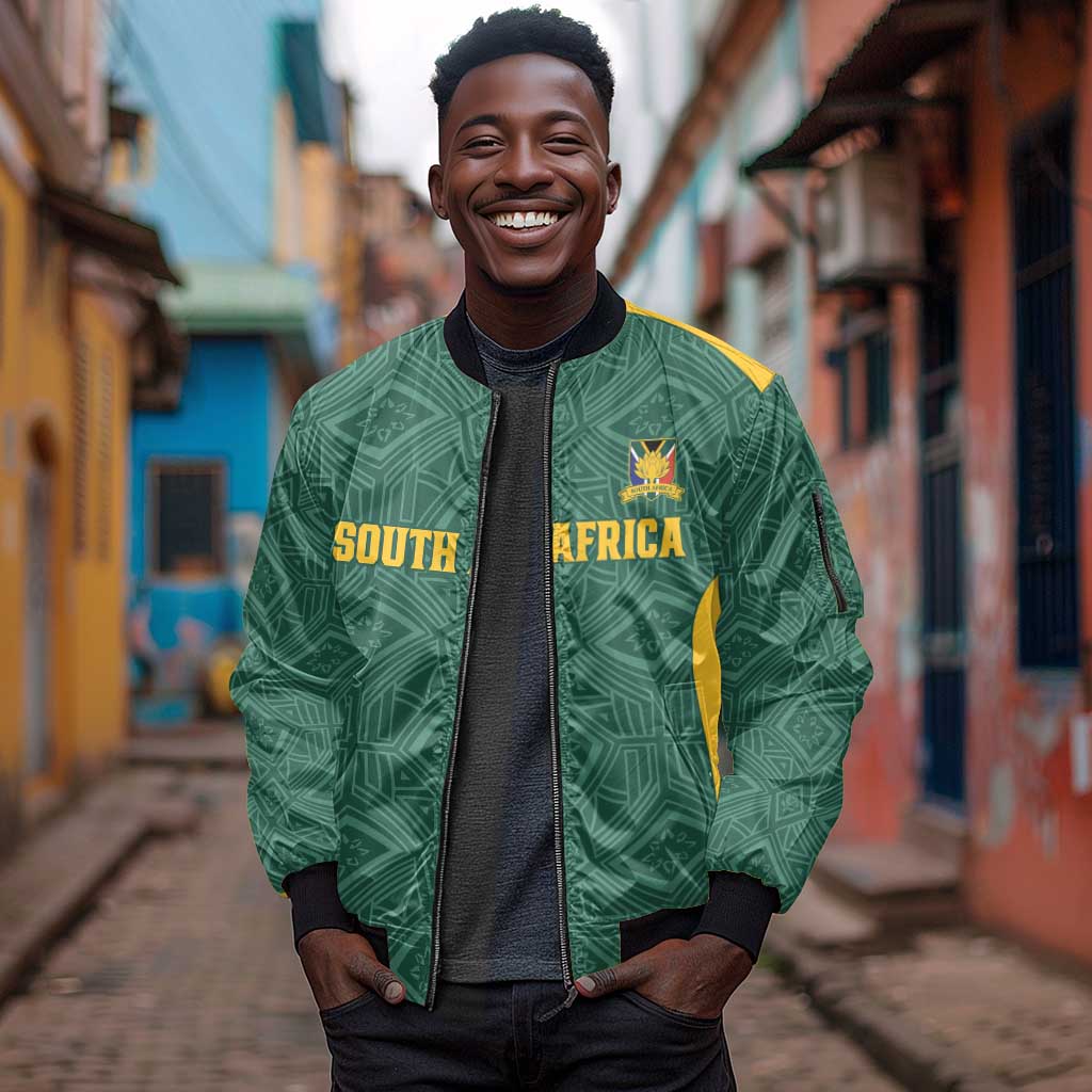 Custom South Africa Soccer Sleeve Zip Bomber Jacket Bafana Bafana Spirit African Pattern - Wonder Print Shop