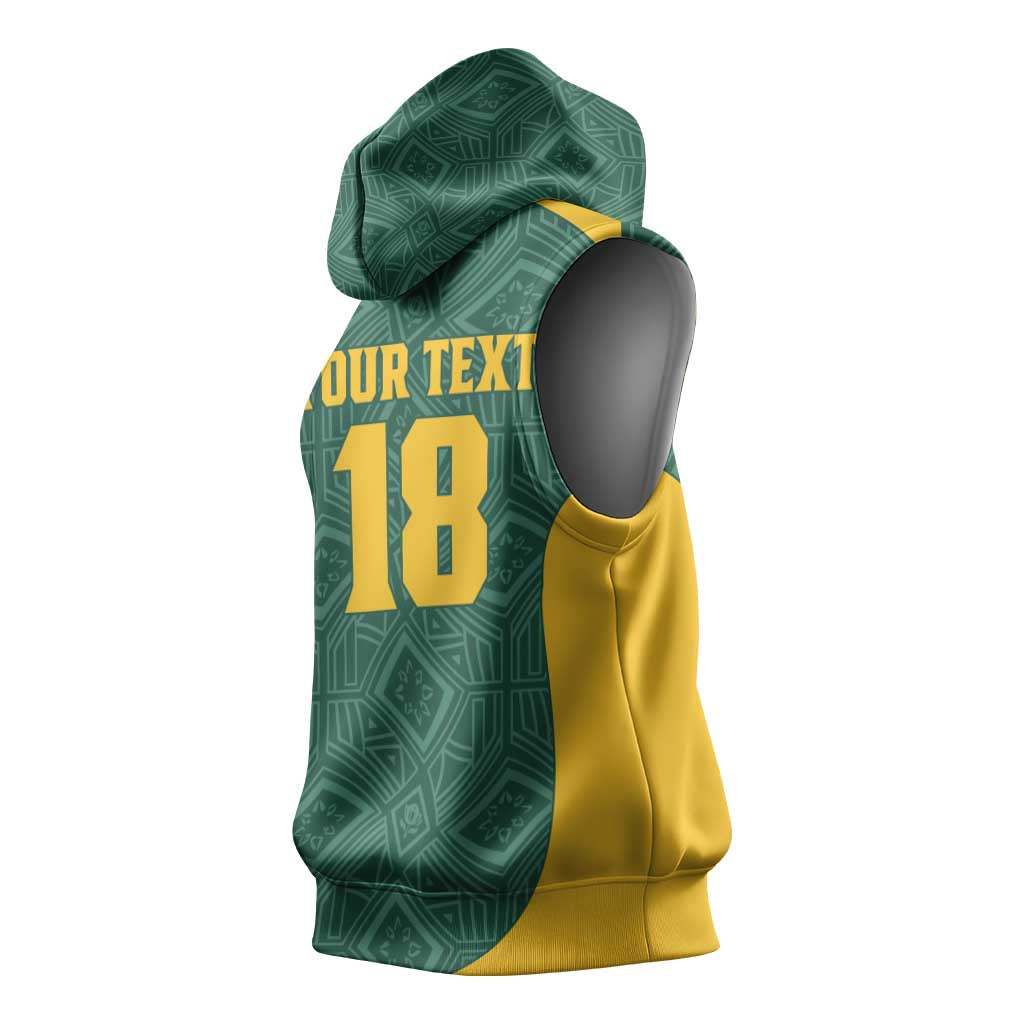 Custom South Africa Soccer Sleeveless Hoodie Bafana Bafana Spirit African Pattern - Wonder Print Shop