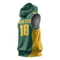 Custom South Africa Soccer Sleeveless Hoodie Bafana Bafana Spirit African Pattern - Wonder Print Shop