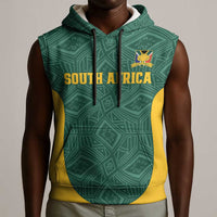 Custom South Africa Soccer Sleeveless Hoodie Bafana Bafana Spirit African Pattern - Wonder Print Shop