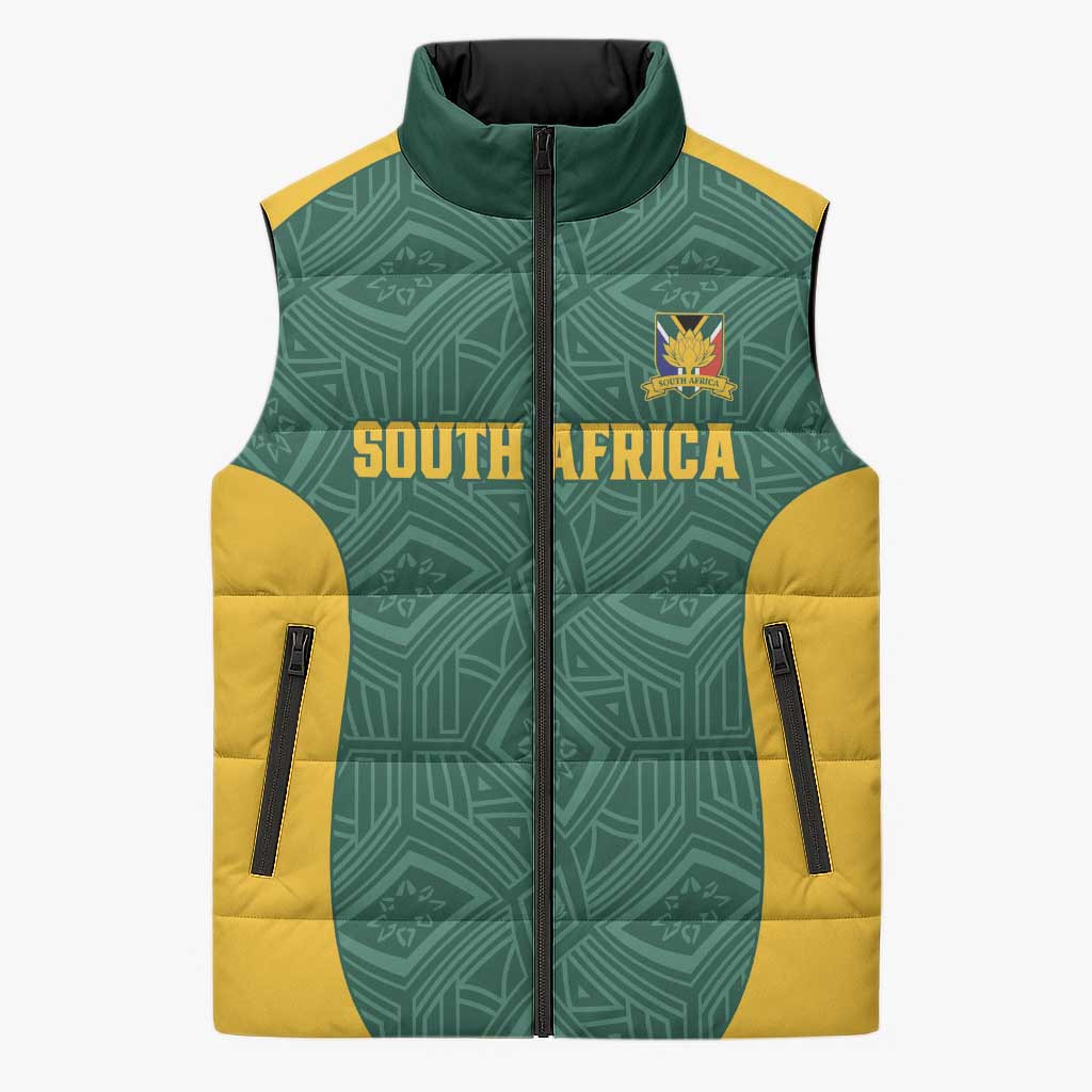 Custom South Africa Soccer Sleeveless Puffer Jacket Bafana Bafana Spirit African Pattern - Wonder Print Shop