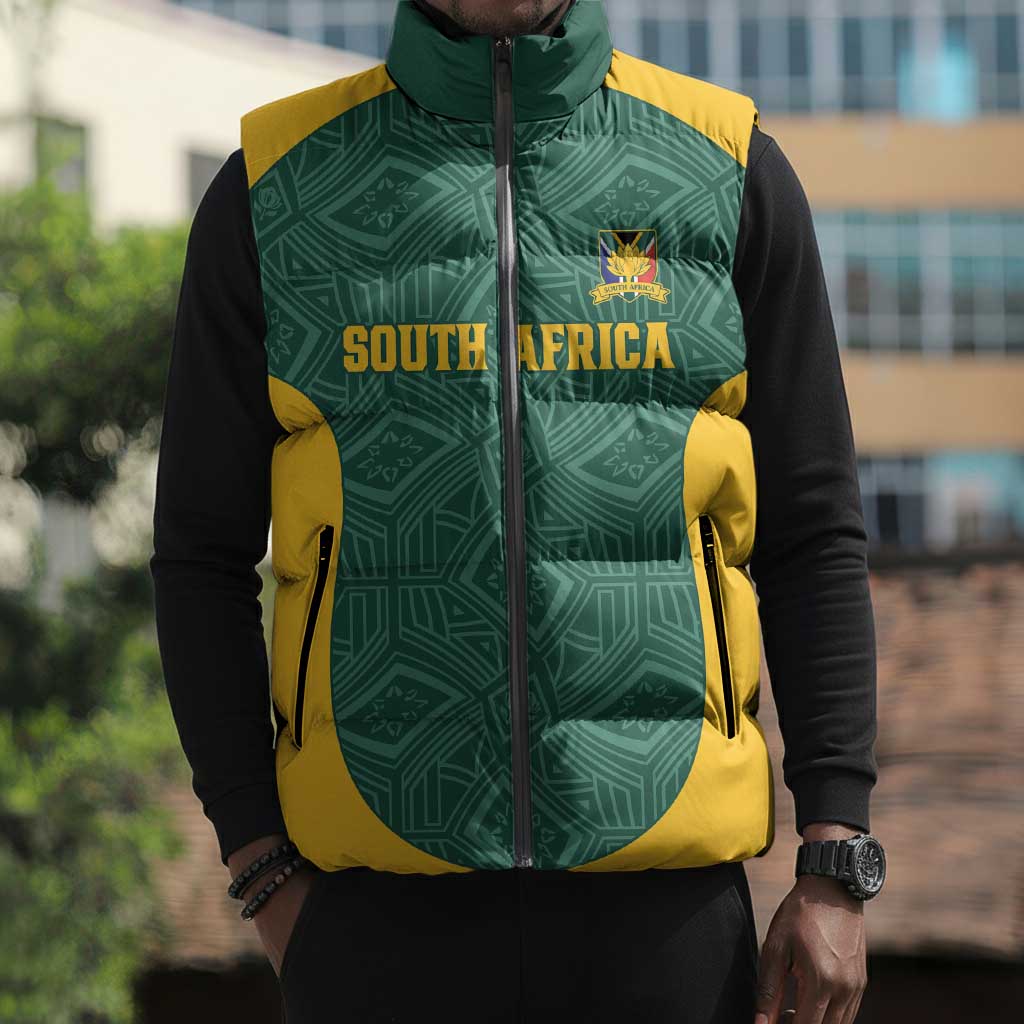 Custom South Africa Soccer Sleeveless Puffer Jacket Bafana Bafana Spirit African Pattern - Wonder Print Shop