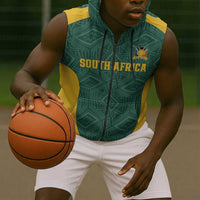 Custom South Africa Soccer Sleeveless Zip Hoodie Bafana Bafana Spirit African Pattern - Wonder Print Shop