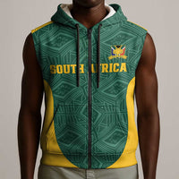 Custom South Africa Soccer Sleeveless Zip Hoodie Bafana Bafana Spirit African Pattern - Wonder Print Shop