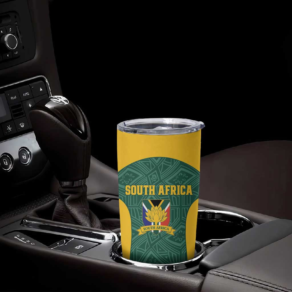 Custom South Africa Soccer Tumbler Cup Bafana Bafana Spirit African Pattern - Wonder Print Shop