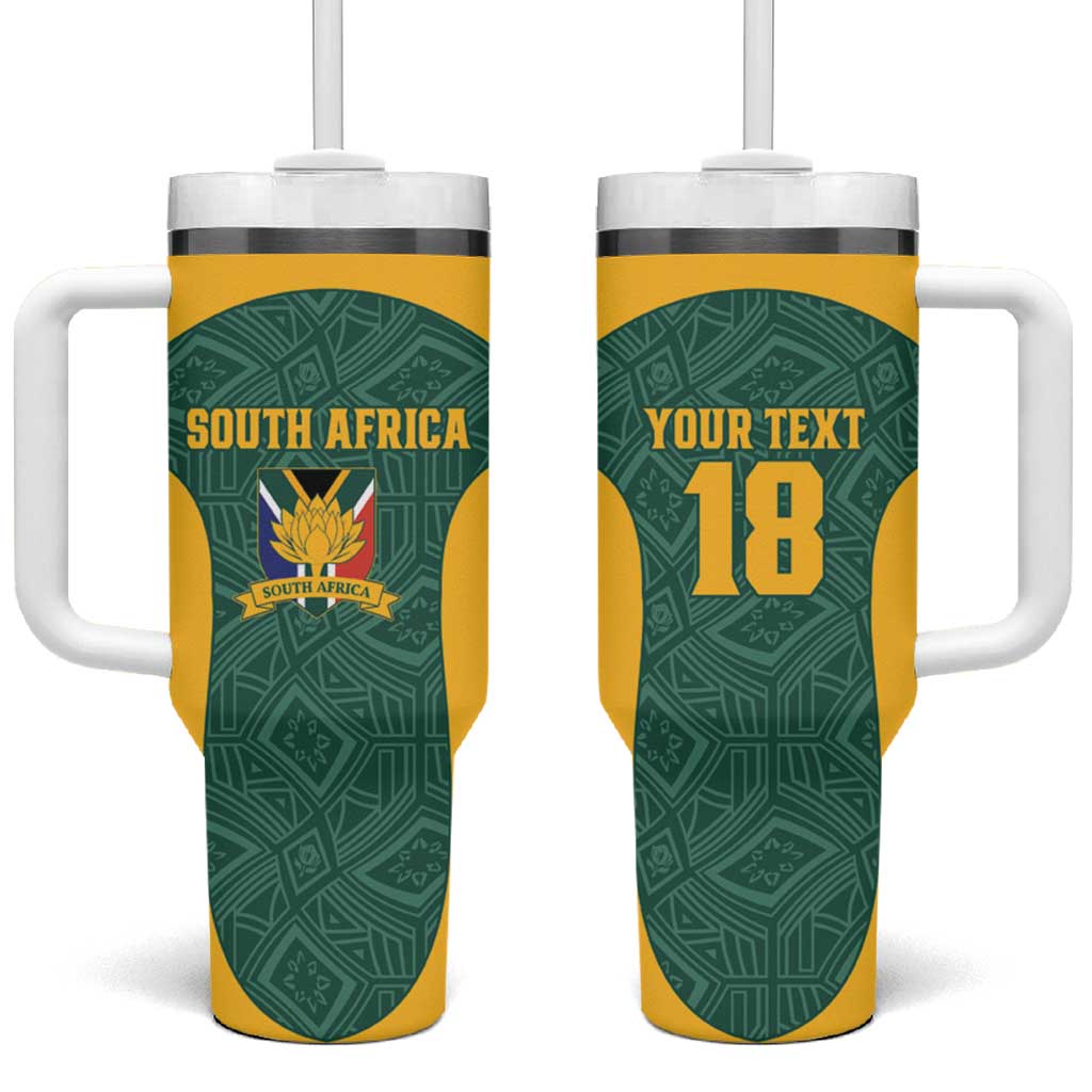 Custom South Africa Soccer Tumbler With Handle Bafana Bafana Spirit African Pattern - Wonder Print Shop