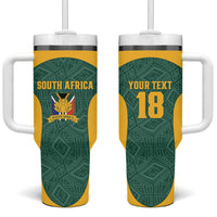 Custom South Africa Soccer Tumbler With Handle Bafana Bafana Spirit African Pattern - Wonder Print Shop