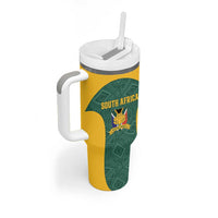 Custom South Africa Soccer Tumbler With Handle Bafana Bafana Spirit African Pattern - Wonder Print Shop