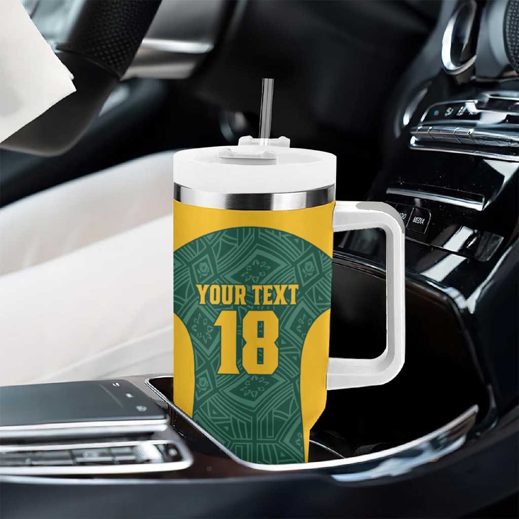 Custom South Africa Soccer Tumbler With Handle Bafana Bafana Spirit African Pattern - Wonder Print Shop