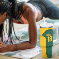 Custom South Africa Soccer Tumbler With Handle Bafana Bafana Spirit African Pattern - Wonder Print Shop