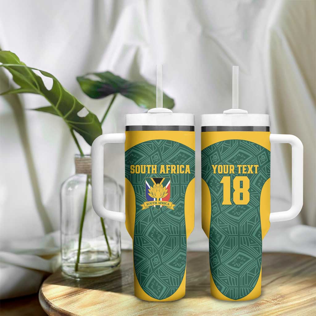 Custom South Africa Soccer Tumbler With Handle Bafana Bafana Spirit African Pattern - Wonder Print Shop