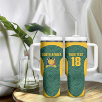 Custom South Africa Soccer Tumbler With Handle Bafana Bafana Spirit African Pattern - Wonder Print Shop